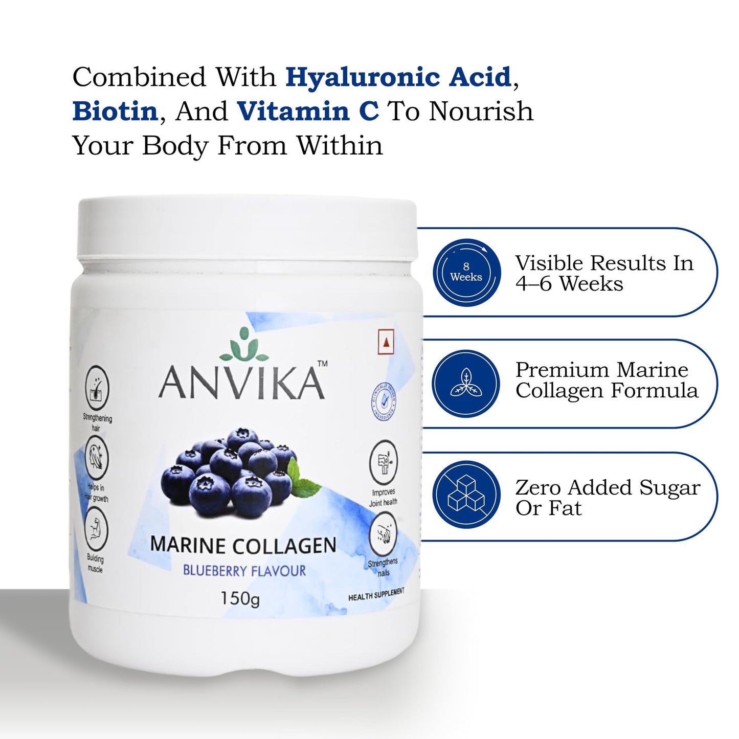 Marine Collagen Peptides Supplement, Blueberry Flavour, 150g