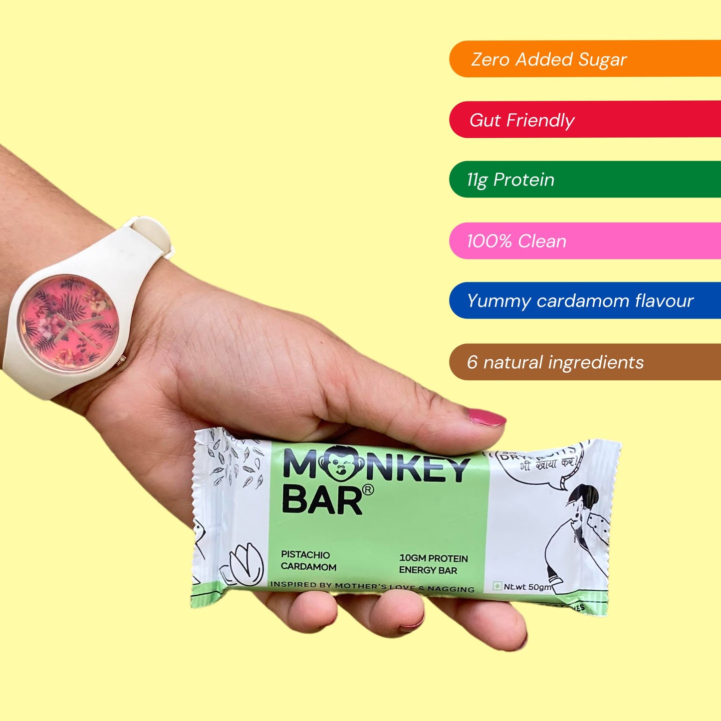 MONKEY BAR - Pistachio Cardamom Protein Bar - 8 Bars, 50g each, 11g Pro- image 4