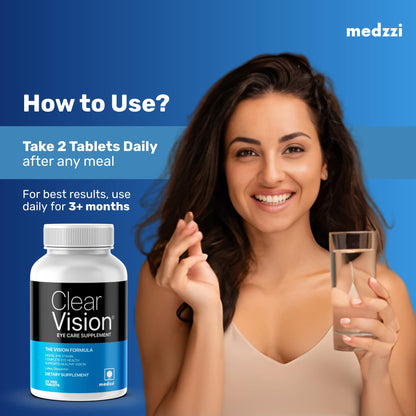 Medzzi Clear Vision Eye Care Tablets | Lutein, Zeaxanthin, Bilberry, Astaxanthin | Digital Eye Strain, Dry Eyes & Blue Light Support | Daily Eye Multivitamin | 30 Veg Tablets