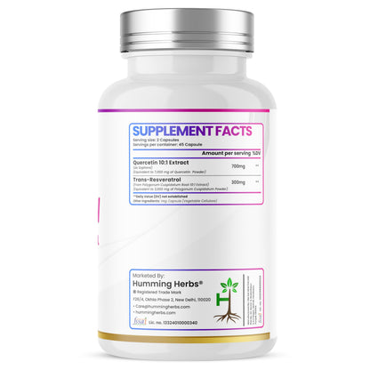 Humming Herbs Quercetin with Resveratrol Capsules | 2-in-1 Formula | 10,000 mg Potency | Supports Immune Health, Respiratory Function & Anti-Inflammatory Benefits | Vegan, 90 Capsules