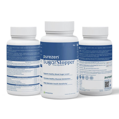 Purezen SugarStopper | Blood Sugar & Diabetes Wellness Supplement with Gymnema, Berberine, Bitter Melon & ALA | 60 Capsules