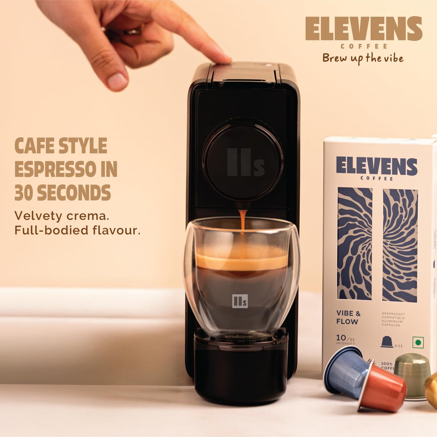ELEVENS COFFEE | Vibe & Flow | Specialty Coffee Capsules | 100% Arabica | Dark Roast | Intensity 10 | Compatible with Nespresso (11 Count (Pack of 1))