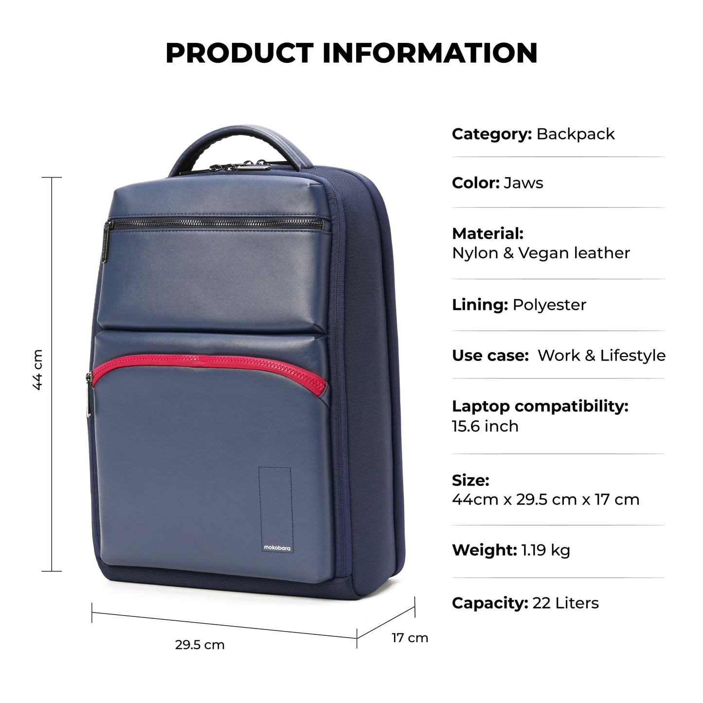 MOKOBARA The Radio Backpack Premium Nylon 22L Unisex Multipurpose Backpack, Fits 15.6" Laptop (Jaws)
