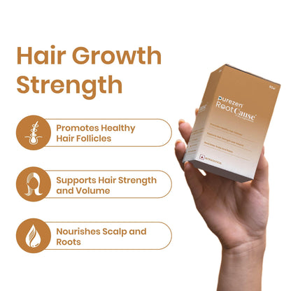 Purezen RootCause | Hair Health Supplement with Marine Collagen, Pumpkin Seed, Amla, Bhringraj, Noni, Biotin, L-Cysteine & Zinc for Hair Strength & Scalp Support | 60 Capsules