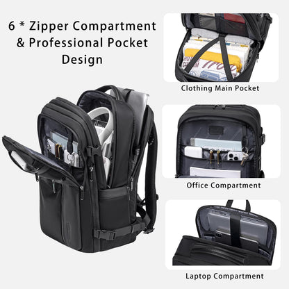 Arctic Hunter Expandable Travel Backpack For Men 35L Shockproof EVA Back Pad Water-repellent Heavy Duty & Large 17.3-inch Laptop Bag For Business Trip,Travel Abroad (Black)