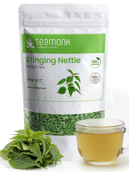 Teamonk Stinging Nettle Leaf Tea (100g) | Loose Leaves, Caffeine-Free, Herbal Tea For Weight Loss | Rich in Nutrients & Antioxidants, Supports Blood Pressure Management & Immunity Boost | Detox