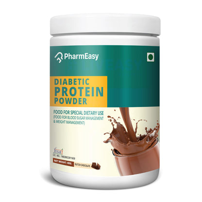 PharmEasy Diabetic Protein Powder - 400g | 2X Calcium, Magnesium and Zinc | Protein Intake Twice Daily for Supporting Sugar Levels & Weight Balance | No Added Sugar | Dutch Chocolate Flavor