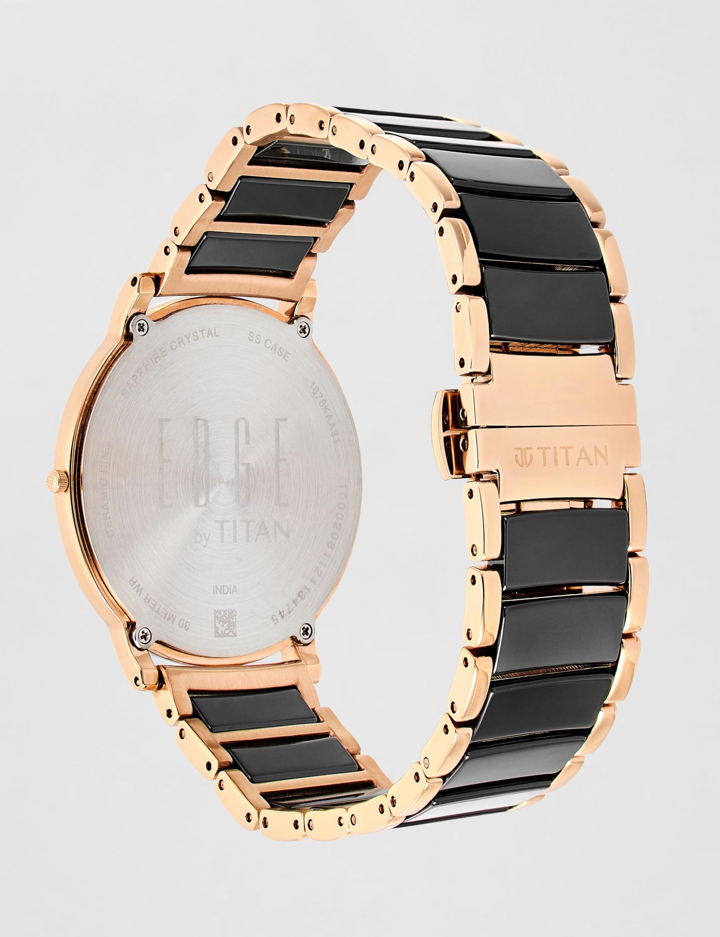 EDGE Titan Fusion Quartz Analog Black Dial Two Toned Black & Rose Gold Ceramic Strap Watch for Men - NT1878KD03