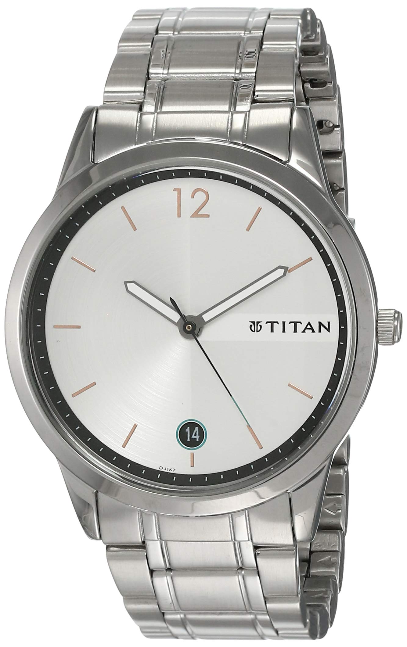Titan Quartz Analog with Date White Dial Stainless Steel Strap Watch for Men-NP1806SM01