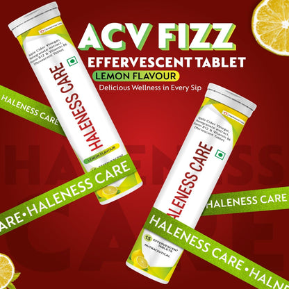Haleness Care Apple Cider Vinegar Effervescent Tablets with Pomegranate Extract, Vitamin B12 & Vitamin B6, Lemon Flavour, 15 Tablets per Tube, Nutraceutical (Pack of 8 (2 Months), Lemon)