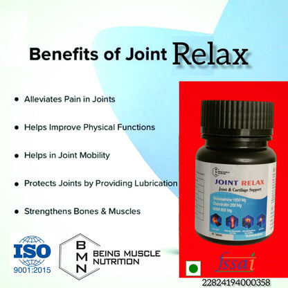 Joint Relax (60 Tablets) |Glucosamine & chondroitin and msm, curcuma and collagen With Vitamin D3, Calcium Supplement for Women and Men | For Bone Health & Joint Support.
