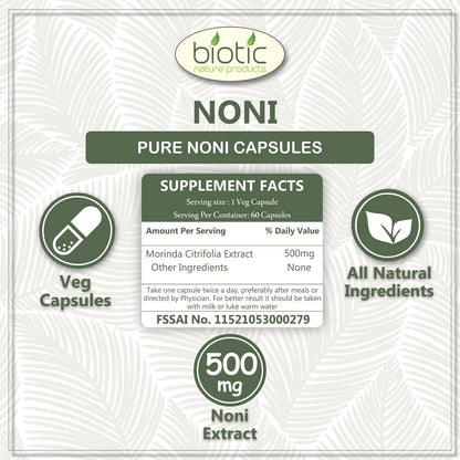 Biotic Noni Capsules - Morinda citrifolia - 500mg Extract - 60 Veg Capsules