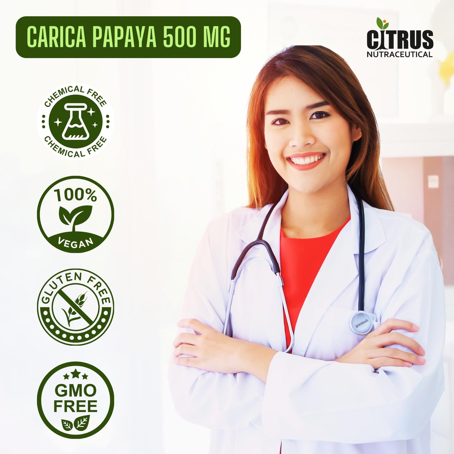 CITRUS NUTRACEUTICAL Carica Papaya Leaf Extract 500mg Capsules | Supports Platelet Health, Immunity & Energy | Natural Herbal Supplement with Papain | 60 Veg Capsules