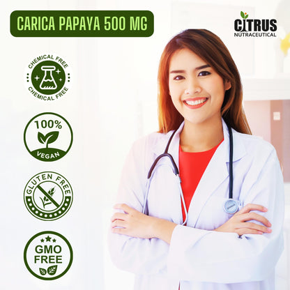 CITRUS NUTRACEUTICAL Carica Papaya Leaf Extract 500mg Capsules | Supports Platelet Health, Immunity & Energy | Natural Herbal Supplement with Papain | 60 Veg Capsules