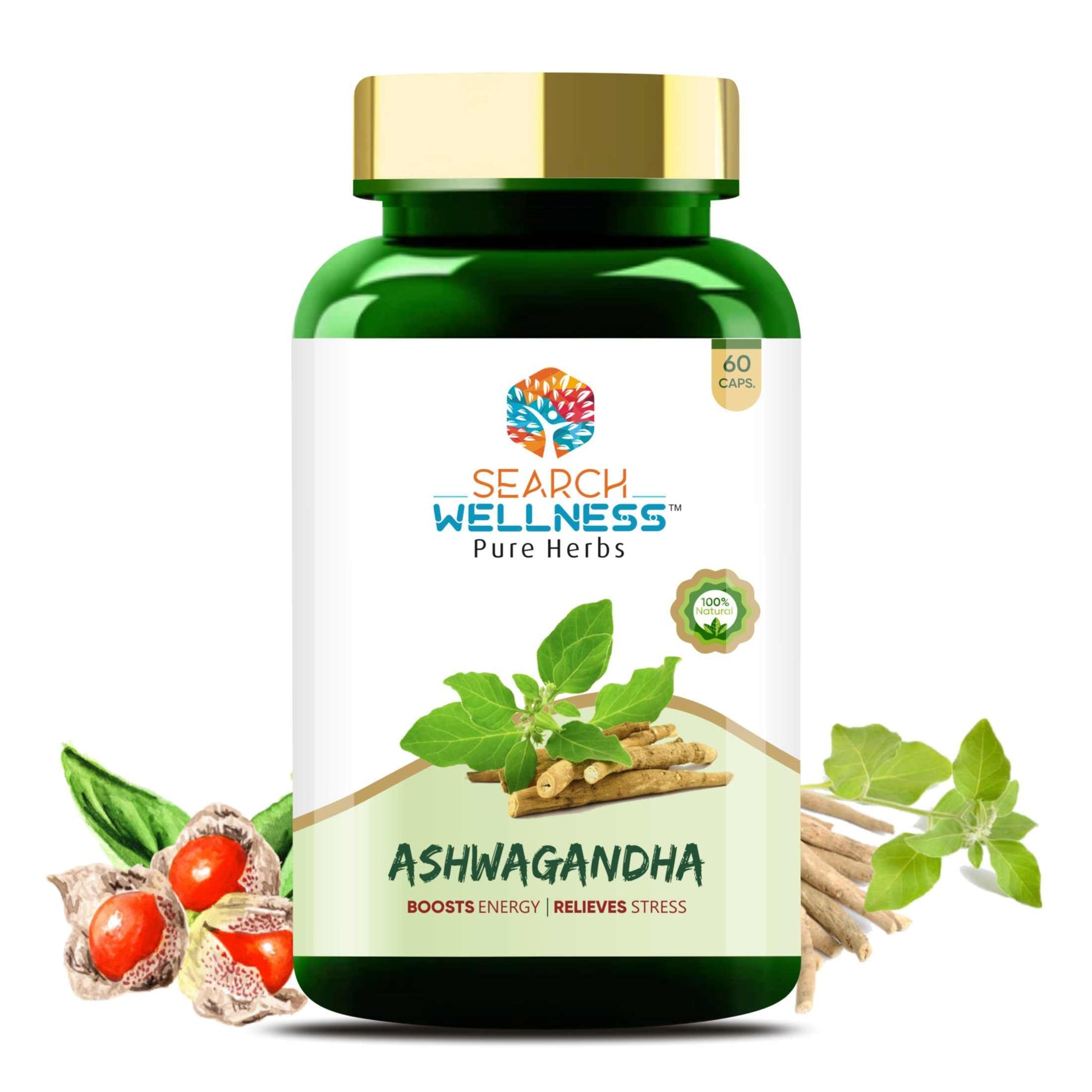 Search Wellness Ashwagandha 60 Capsules (Pack of 1) | For Stress Relief | Anti-I