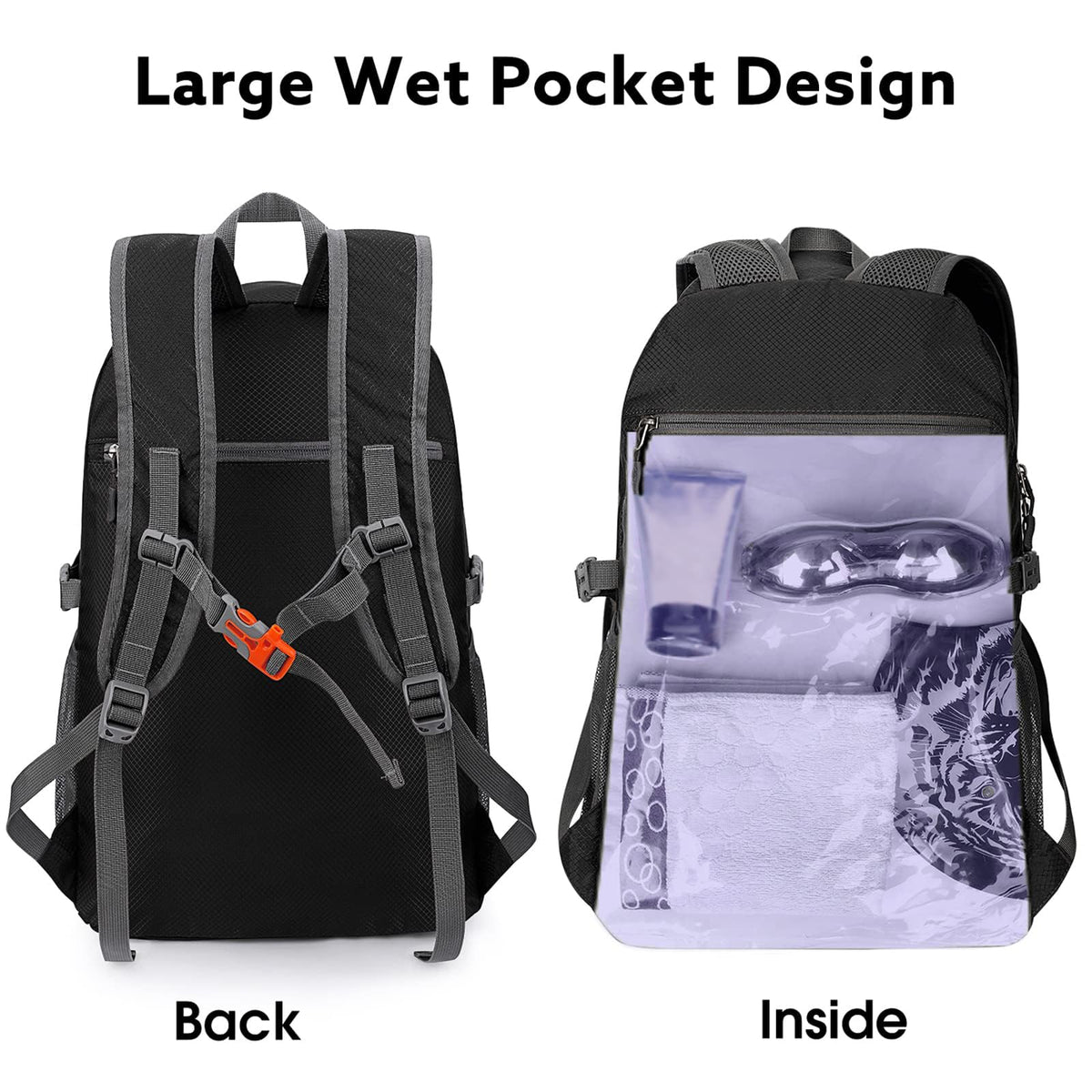G4Free 40L Lightweight Packable Hiking Backpack with Wet Pocket, Wateproof Handy Foldable Camping Outdoor Travel Daypack