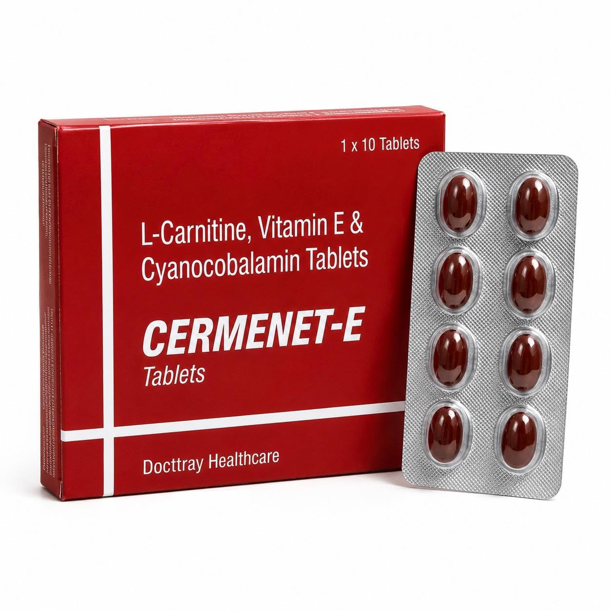 Docttray Healthcare Cermenet-E Tablets with L-Carnitine, Vitamin E & Methylcobalamin, 10 Tablets