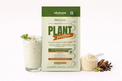 Soulcore Plant Protein Masala Chaas Sachet Pack of 3 | 25g Clean Protein | Gut Health | Digestive Support Drink