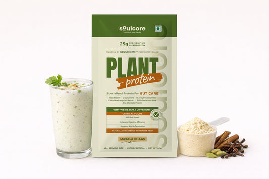 Soulcore Plant Protein Masala Chaas Sachet Pack of 3 | 25g Clean Protein | Gut Health | Digestive Support Drink