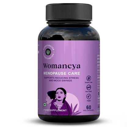 CUREFOREVER Womaneya Menopause Supplements for Women | Hormonal Balance, Hot Flashes & Mood Support | With Ashwagandha, Myo-Inositol, Black Cohosh & Isoflavones | 60 Veg Capsules
