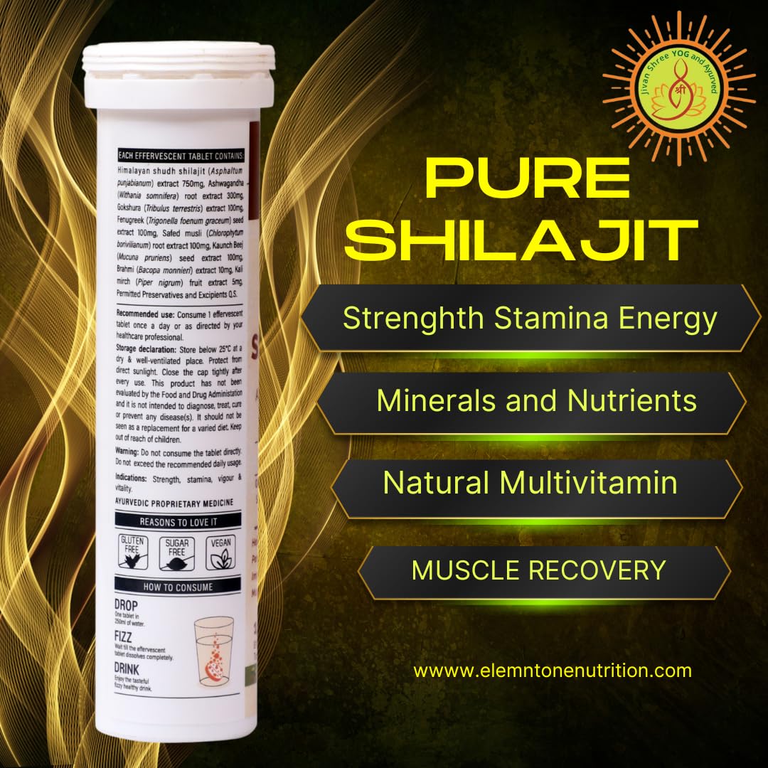 Jivan Shree Yog and Ayurved Combo of Shilajit with Ashwagandha Effervescent Tablets, 15 Tablets, in Pack of 1 Bottle and Shilajit Gummies 30 Gummys Pack of 1