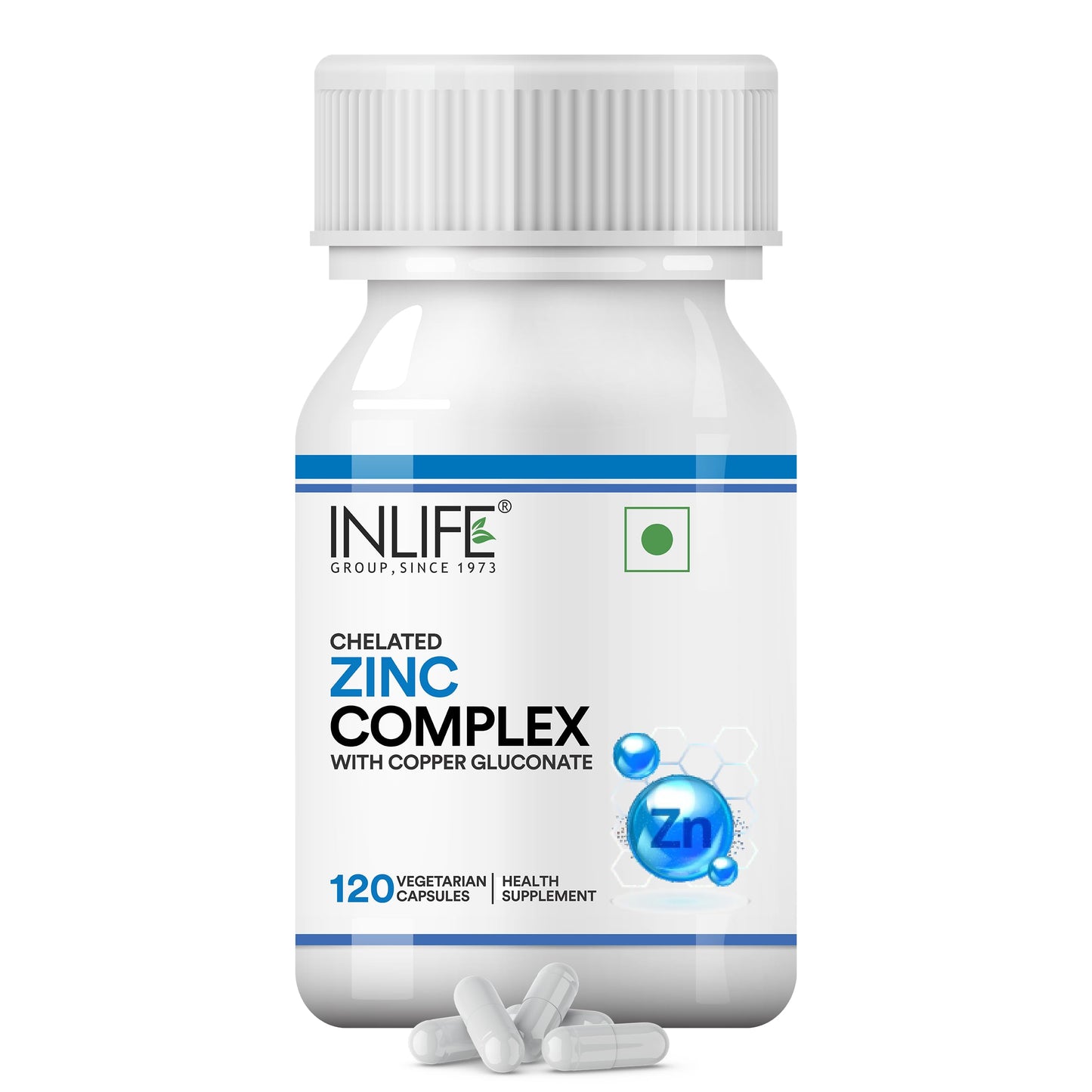INLIFE Zinc Picolinate with Copper Gluconate Complex, Immunity Skin & Digestion Support Supplement, Overall Wellness, Men Women, 120 Veg Capsules (Pack of 1)