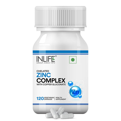 INLIFE Zinc Picolinate with Copper Gluconate Complex, Immunity Skin & Digestion Support Supplement, Overall Wellness, Men Women, 120 Veg Capsules (Pack of 1)