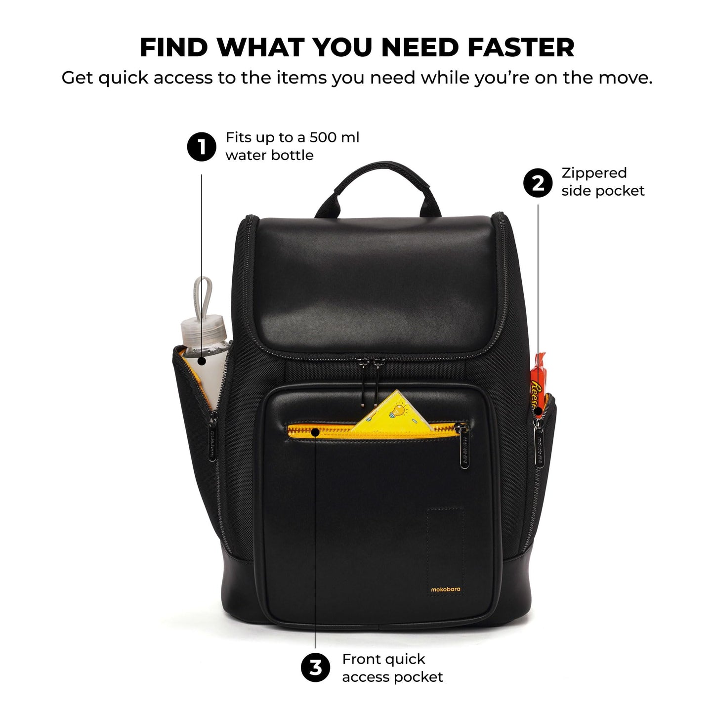 MOKOBARA The Hovercraft Backpack Water-Resistant 15.6" Laptop Bag with Luggage Sleeve for Work, Travel, and Daily Use - Suitable for Men and Women Black (Money Moves Sunray, Black & Yellow)