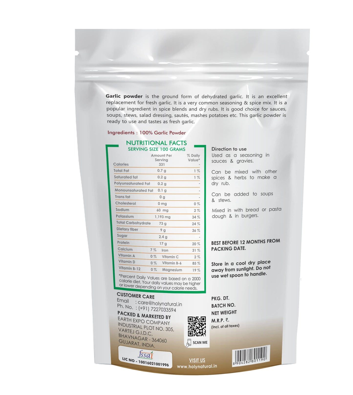 Holy Natural Garlic Powder (100 gm) | Ready To Use Lahesun Powder | For Garlic Bread, Soup, Sabji, Sauces etc.