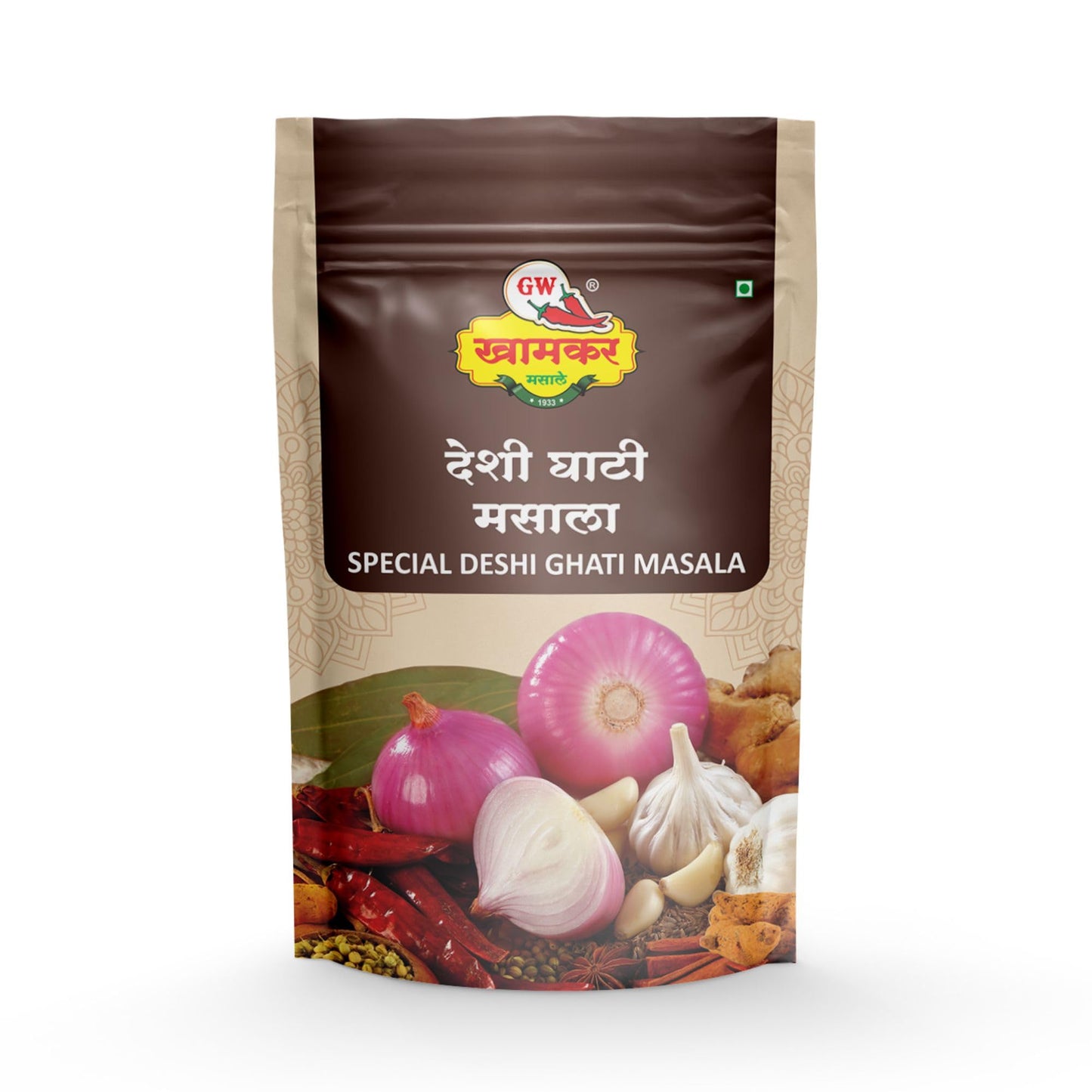GW Khamkar Special Deshi Ghati Masala Powder,Indian Spices,Assal Gavran Masale,Authentic Maharashtrian Taste,Onion-garlic,Mixed,Originated From Western Maharashtra,Traditionally Pounded,185 Gm