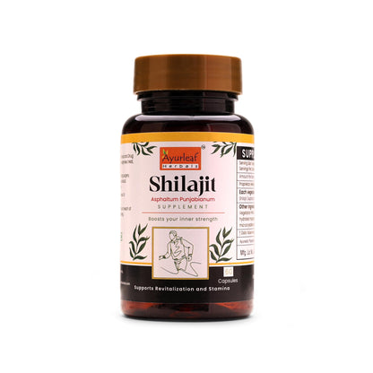 Ayurleaf Herbals Shilajit Capsules | Pure herbal for Strength, and Power | Ayurvedic Supplement | For Men (60 Capsules)