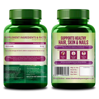 Vlado's Himalayan Organics Biotin 10000mcg – Pharma Grade Biotin Supplement for Hair Growth, Glowing Skin & Strong Nails – 60 Tablets | Supports Healthy Hair, Fights Hair Fall & Nail Brittleness | For Men & Women