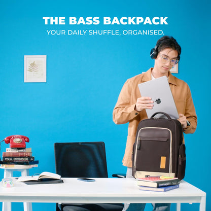 MOKOBARA The Bass Backpack | Fits 15.6 Inch Laptop, 22L Capacity, Water Resistant Nylon & Vegan Leather | Professional Use, Ergonomic Design With Padded Straps & Microsuede Lining (Black Tie)