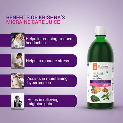 Krishna's Migraine Care Juice - 500 ml | (Pack of 2) | Natural Migraine Reliever | Perfect Blend of Sonth, Pippali, Ajmod & 6 other herbs