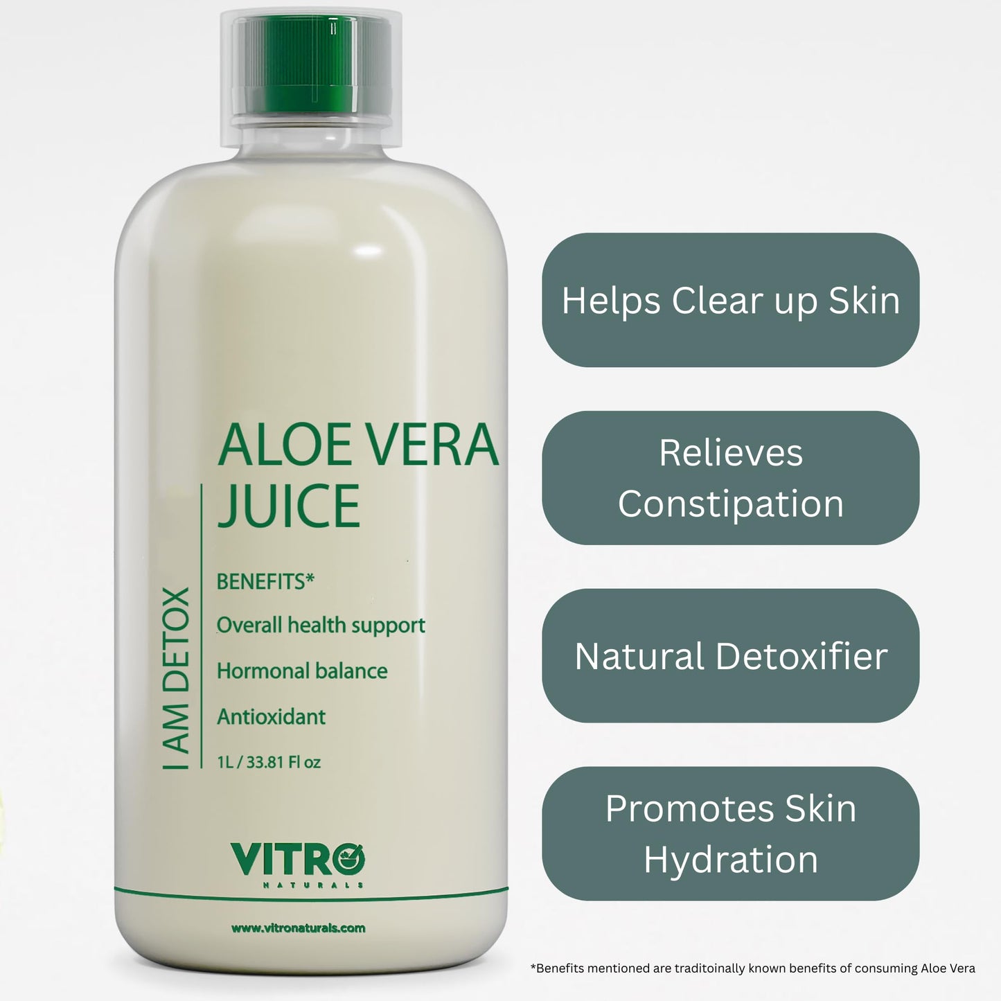 Vitro Aloe Vera Juice 1L | Supports Skin Glow, Digestion & Weight Management | Traditional Recipe for Constipation & Immunity | No Added Sugar