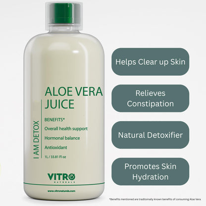 Vitro Aloe Vera Juice 1L | Supports Skin Glow, Digestion & Weight Management | Traditional Recipe for Constipation & Immunity | No Added Sugar