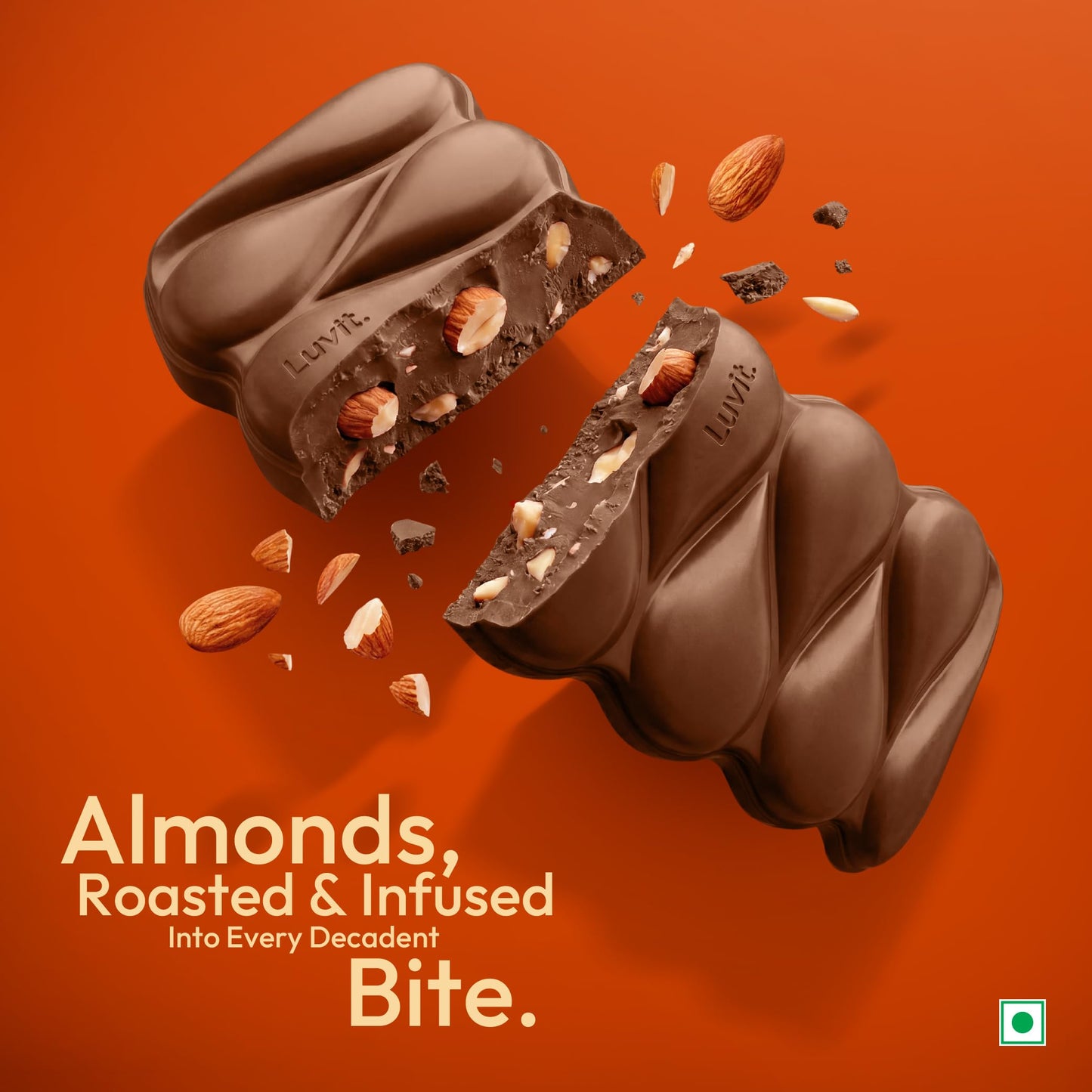 LuvIt Luscious Roasted Almonds Chocolate Bars | Multipack | Deliciously Smooth | Pack of 15-52gm Each
