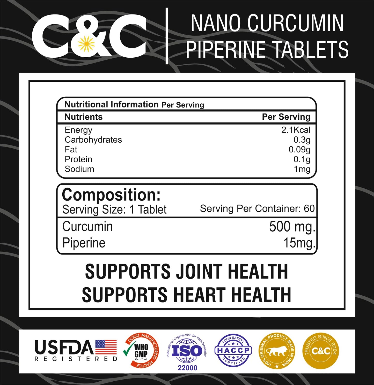 Nano Curcumin with Piperine Tablets – High Absorption Turmeric Extract Supplement for Joint Health, Heart Health, Immunity, Digestion & Skin Support (Pack of 1)