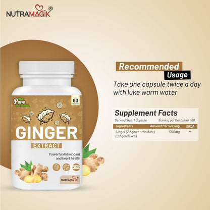 Nutramagik Ginger Extract for Immunity Building- Support Antioxidant and Digestive Health (60 Capsules, 1)