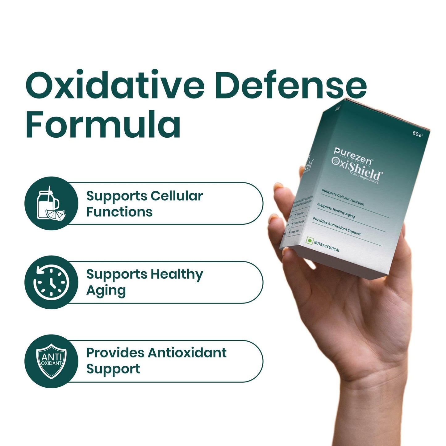 Purezen OxiShield | Powerful Multi-Antioxidant Supplement with Astaxanthin, Zeaxanthin, Lycopene, Turmeric & Alpha Lipoic Acid for Cellular Health & Healthy Aging | 60 Capsules