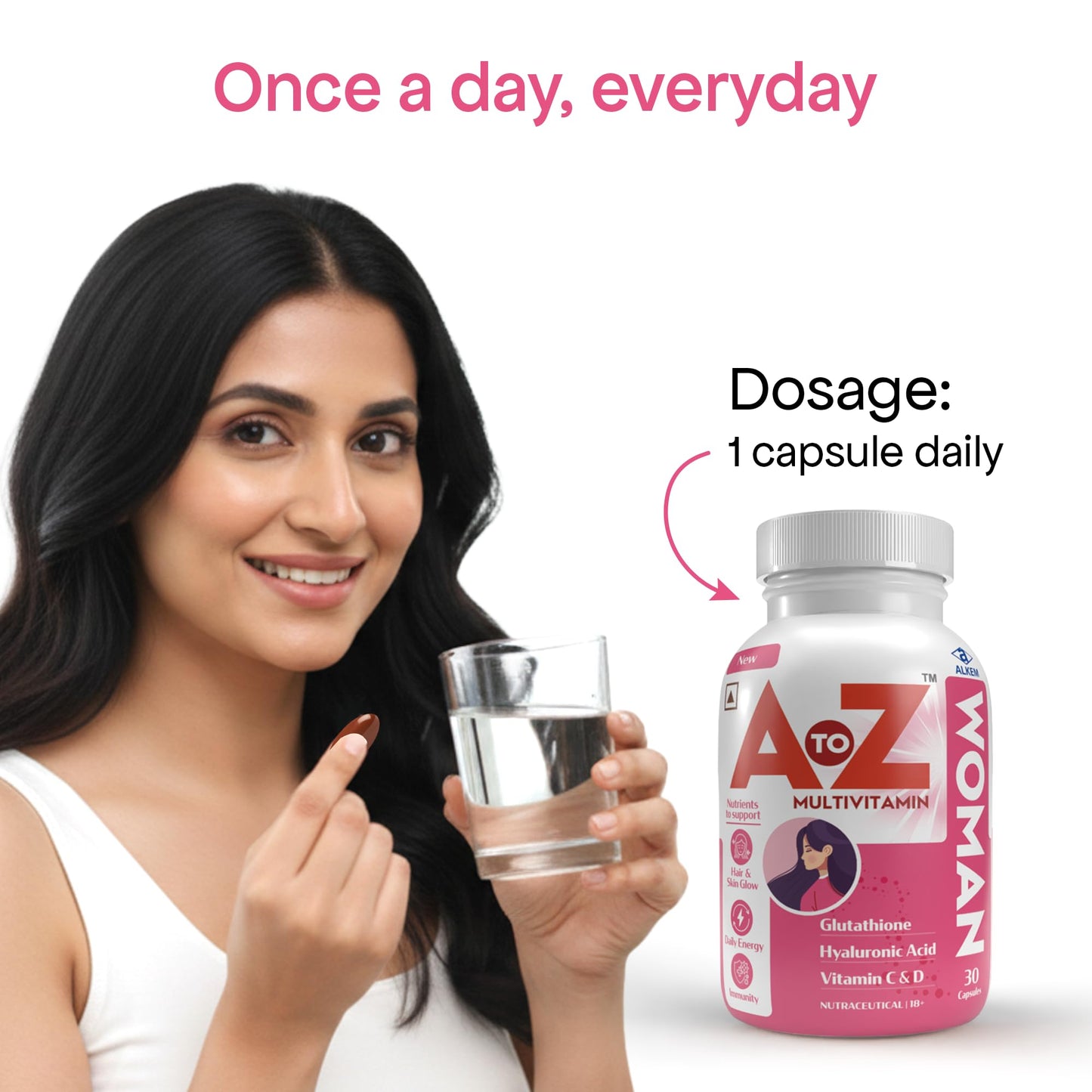 A to Z Multivitamin Woman | Complete Daily Nutrition for Women | Supports Skin Glow, Hair Strength, Hormonal Balance & Energy | With Biotin, Iron, Ashwagandha, Evening Primrose Oil & Antioxidants