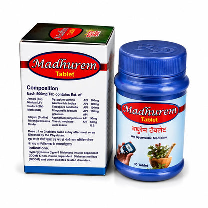 Madhurem 100% Ayurvedic Tablet for Diabetes Care, 500mg, Pack of 2