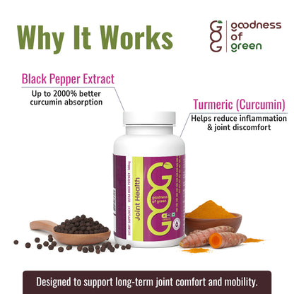 Goodness Of Green Joint Health Supplement, For Joint Support, Reduces Inflammation & Stiffness, Turmeric & Black Pepper Extract, Herbal Capsules Grown in Right Soil, 30 Veg Capsules