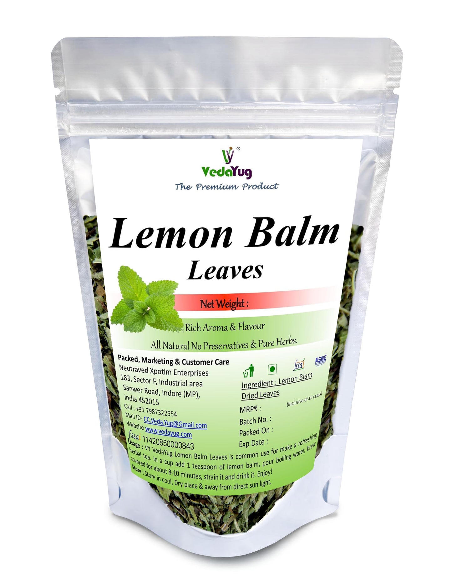 VY VedaYug Lemon Blam, Lemon Balm Tea Leaves, Lemon Balm Tea 25 g