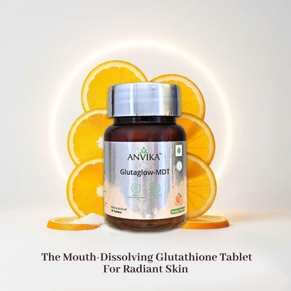Anvika Glutaglow Glutathione Tablets For Skin Health | Skin Brightening Glutathione Tablet | Reduces Pigmentation | Enhances Skin Tone | Antioxidant Rich Nutraceutical Supplement (Orange Flavour 30 Tablet)