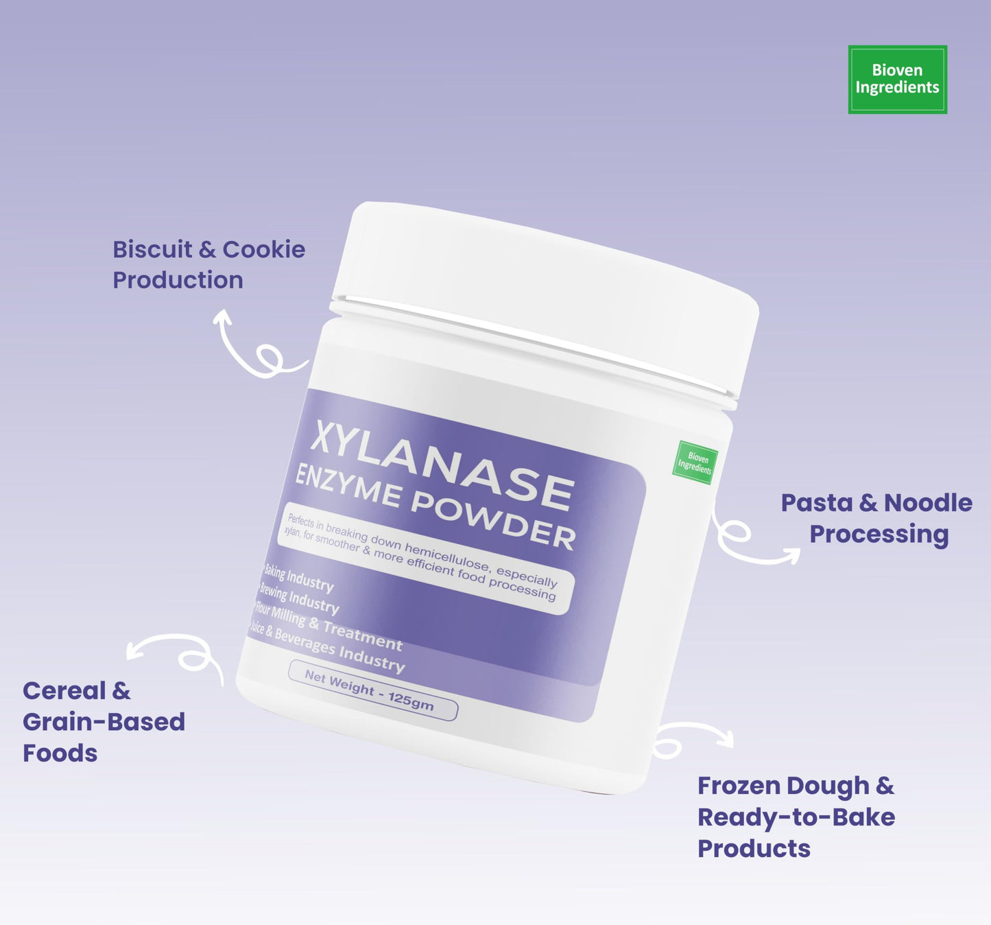 Bioven Ingredients Fungal Xylanase Enzyme Powder (gm, 125), Dietary Supplements/Food and Beverages, Broad pH Range of Activity, Excellent Thermostability, Degrades Xylans, No Filters/Binder
