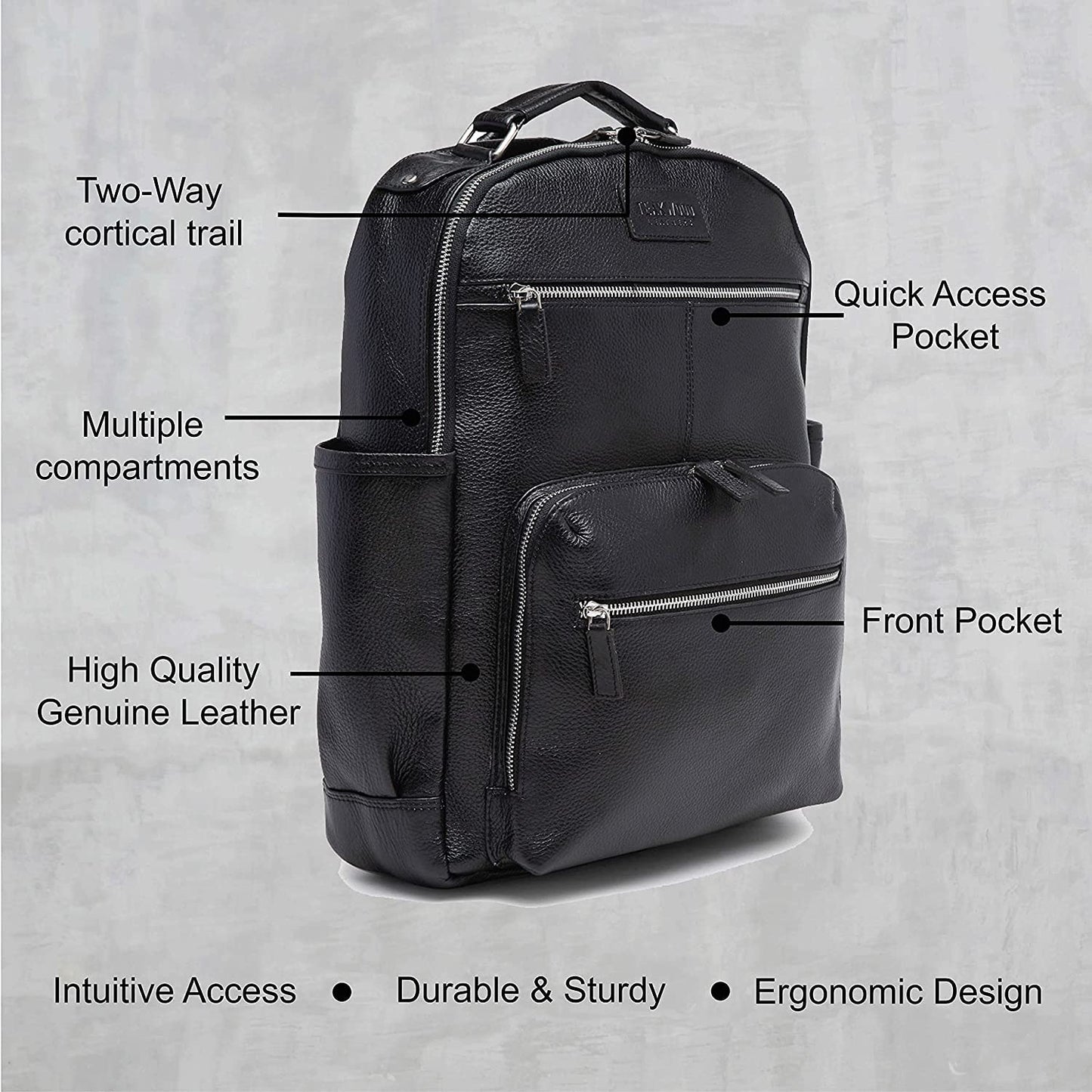 Teakwood Unisex Genuine Leather Black textured Backpack||Unisex Laptop Bag/Backpack