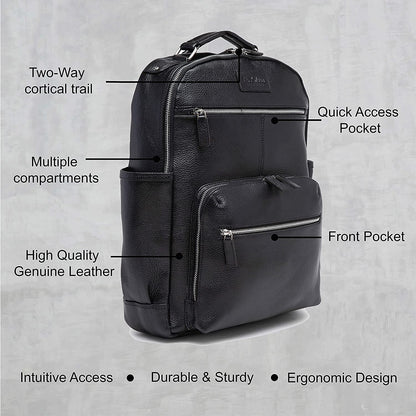 Teakwood Unisex Genuine Leather Black textured Backpack||Unisex Laptop Bag/Backpack