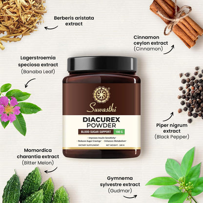 Suwasthi Diacurex Powder with Berberine and 6 potent herbs helps regulate sugar management - 360 gm (Pack of 2)