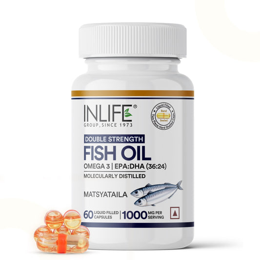 INLIFE Fish Oil Double Strength Omega 3 EPA 360mg DHA 240mg for Men Women 1000mg